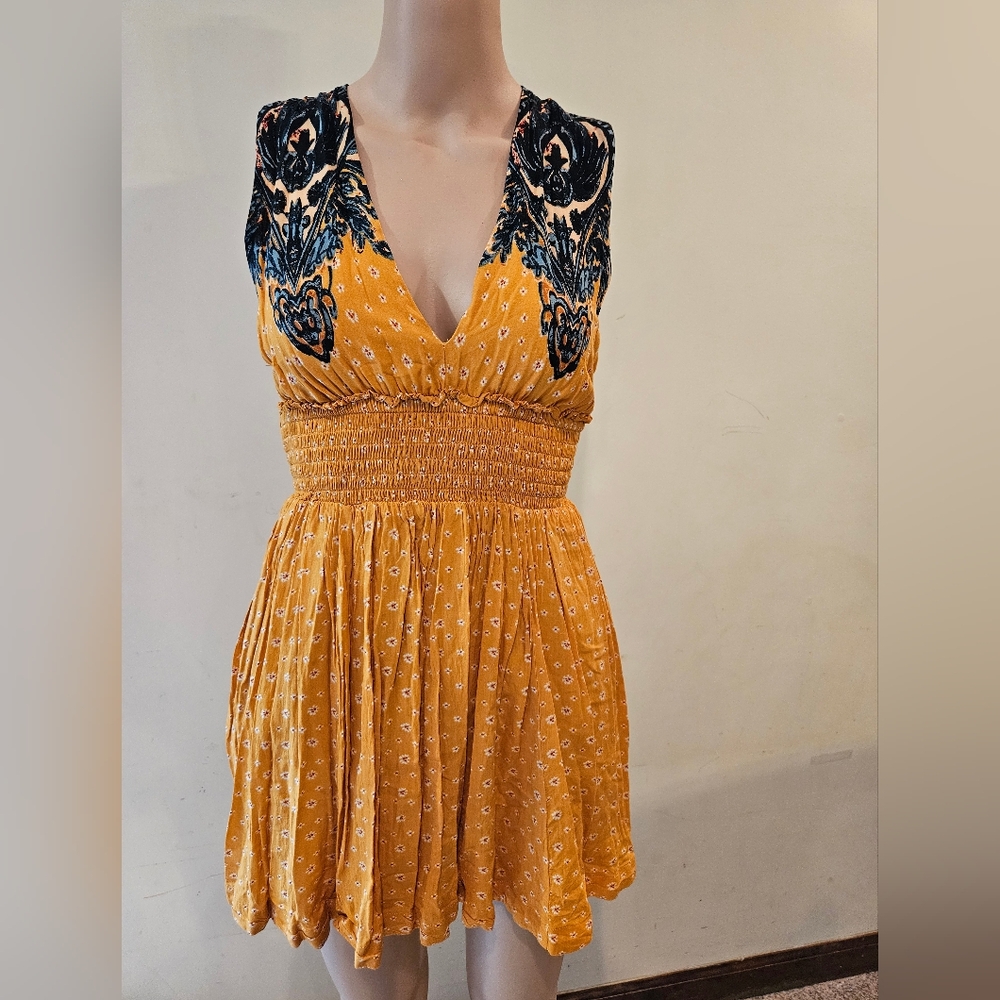 Free People Gold/Green Mini Cutout Dress XS